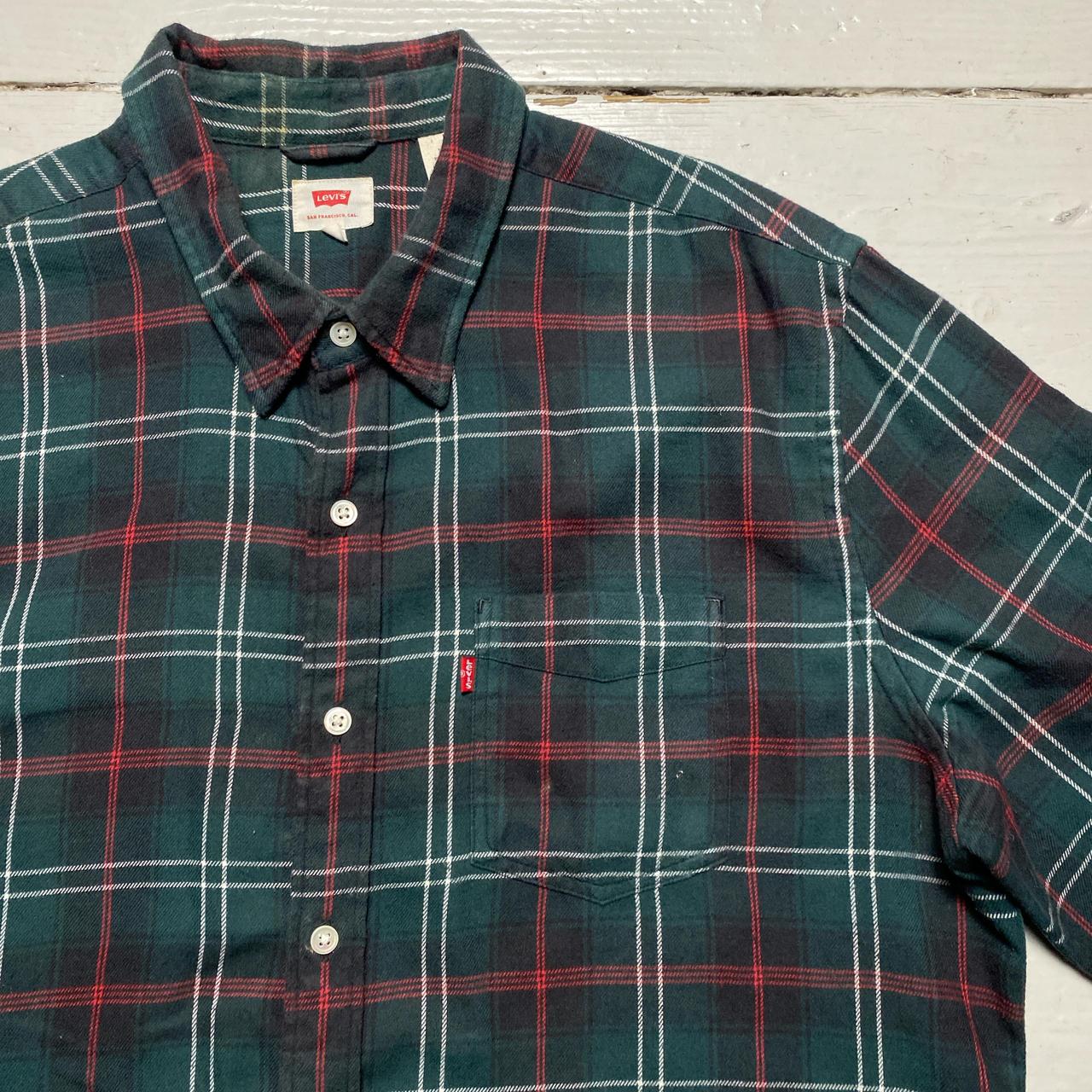 Levis Plaid Shirt Green Red and White