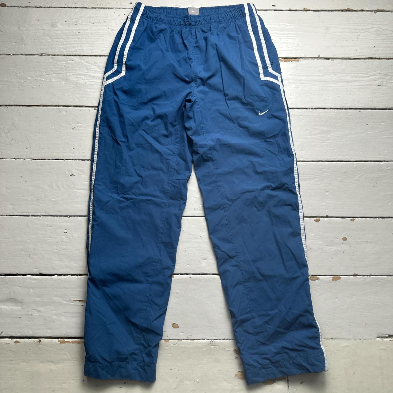 Nike Vintage Blue and White Shell Trackpant Bottoms