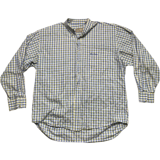 Thomas Burberry Long Sleeve Striped Checked Shirt White Blue and Yellow (L)