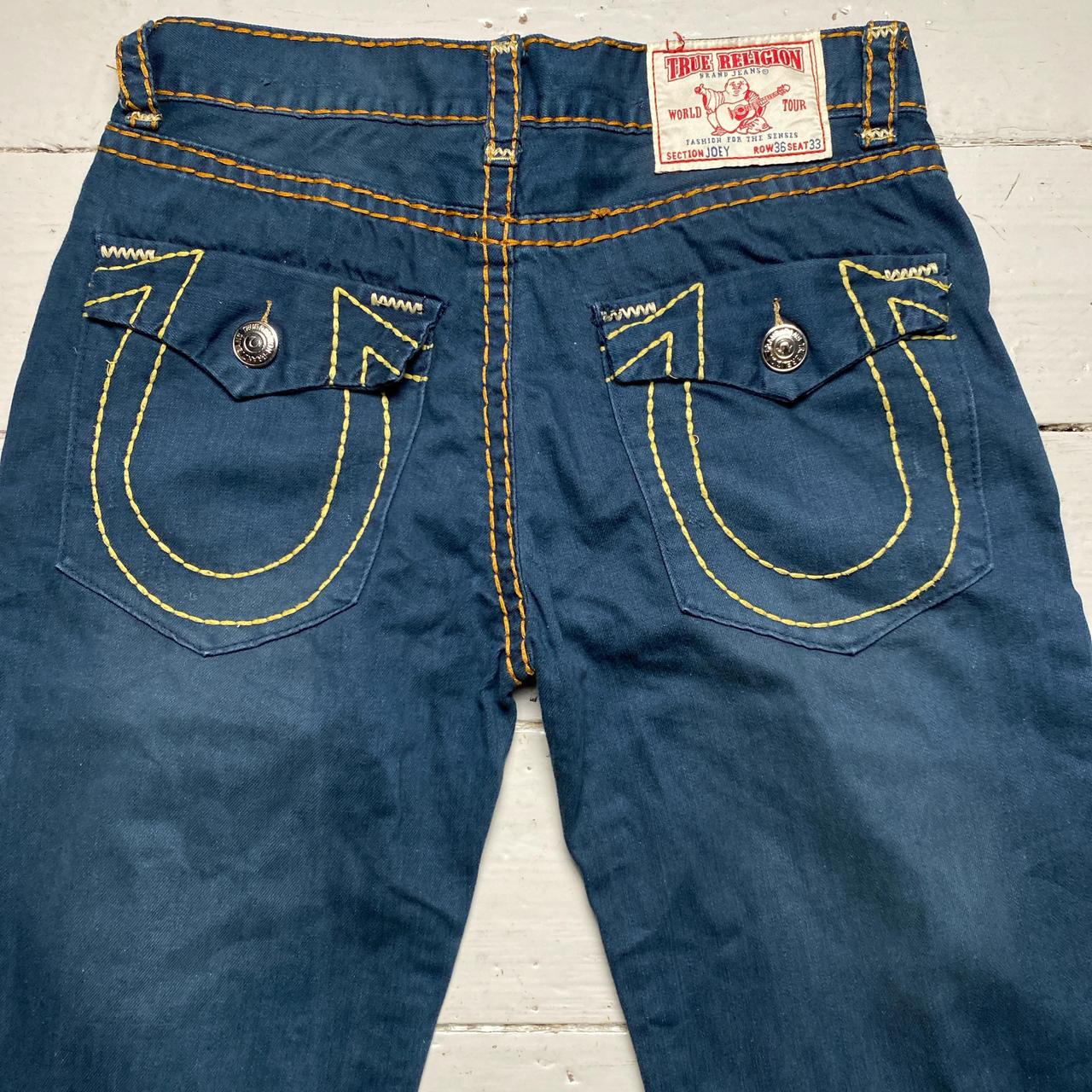 True Religion Joey Big Stitch Baggy Navy Orange and Yellow Jeans