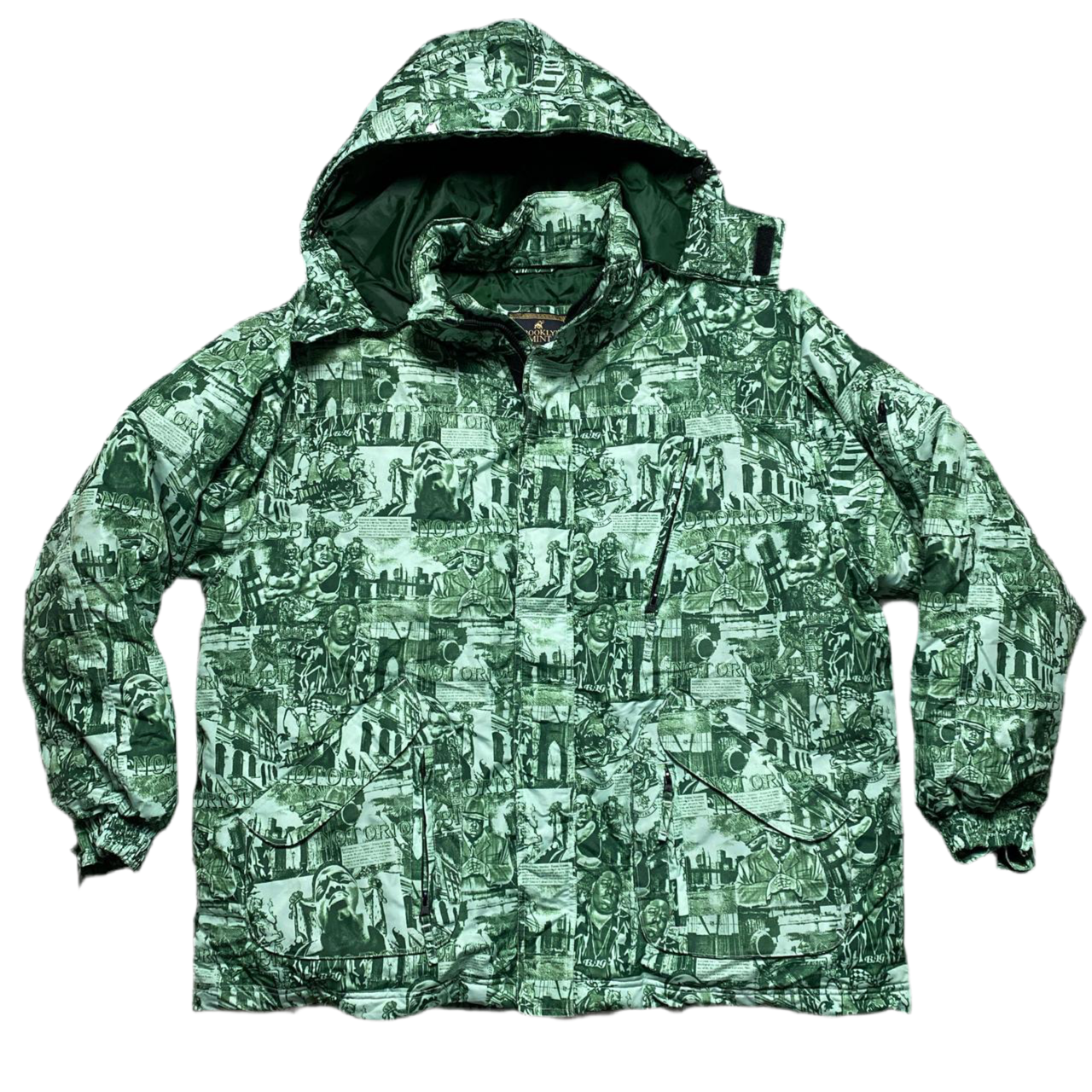 Notorious BIG Brooklyn Mint Vintage All Over Print Puffer Coat (2XL)