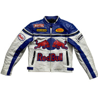 Redbull Vintage Leather Biker Motorcycle Bomber Jacket (XS)