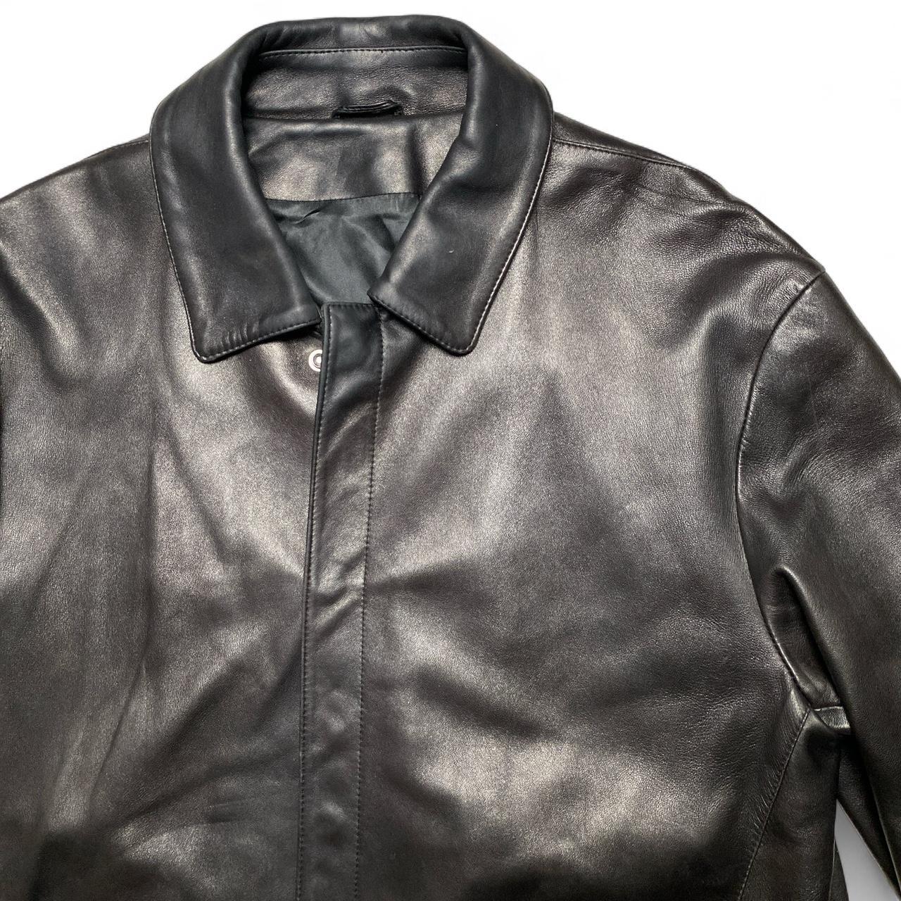 Gieves Black Long Leather Coat (XL)
