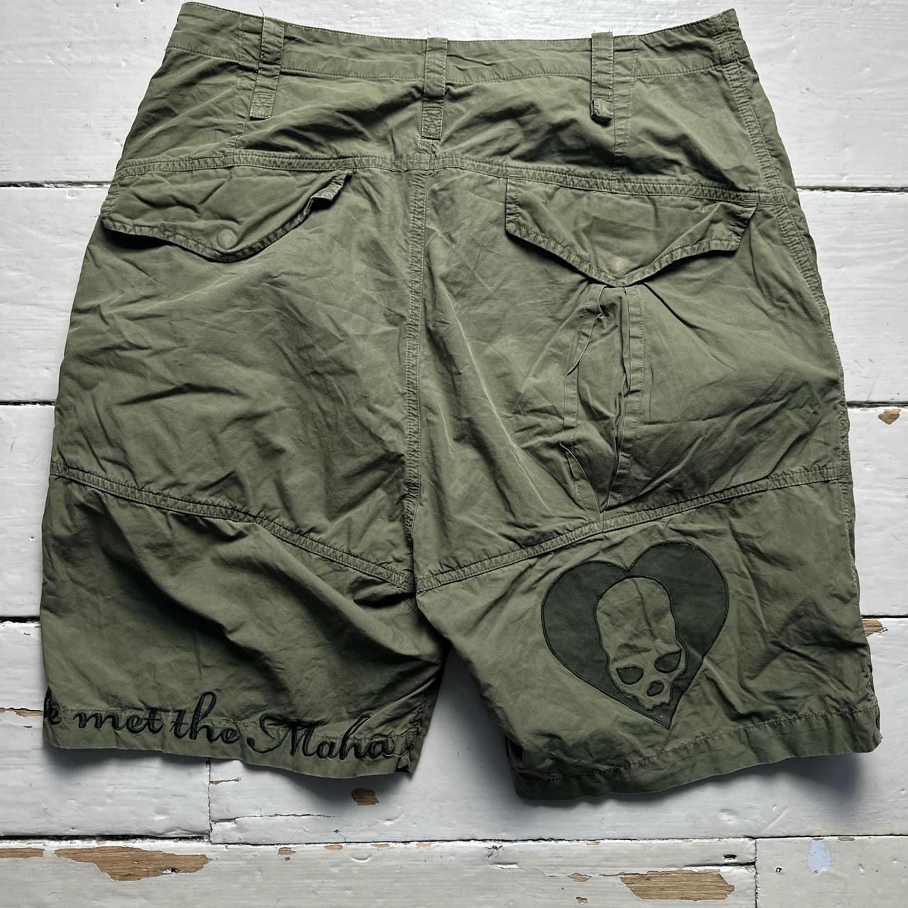 Maharishi Vintage Skull Heart We Met the Maha Cargo Shorts Green