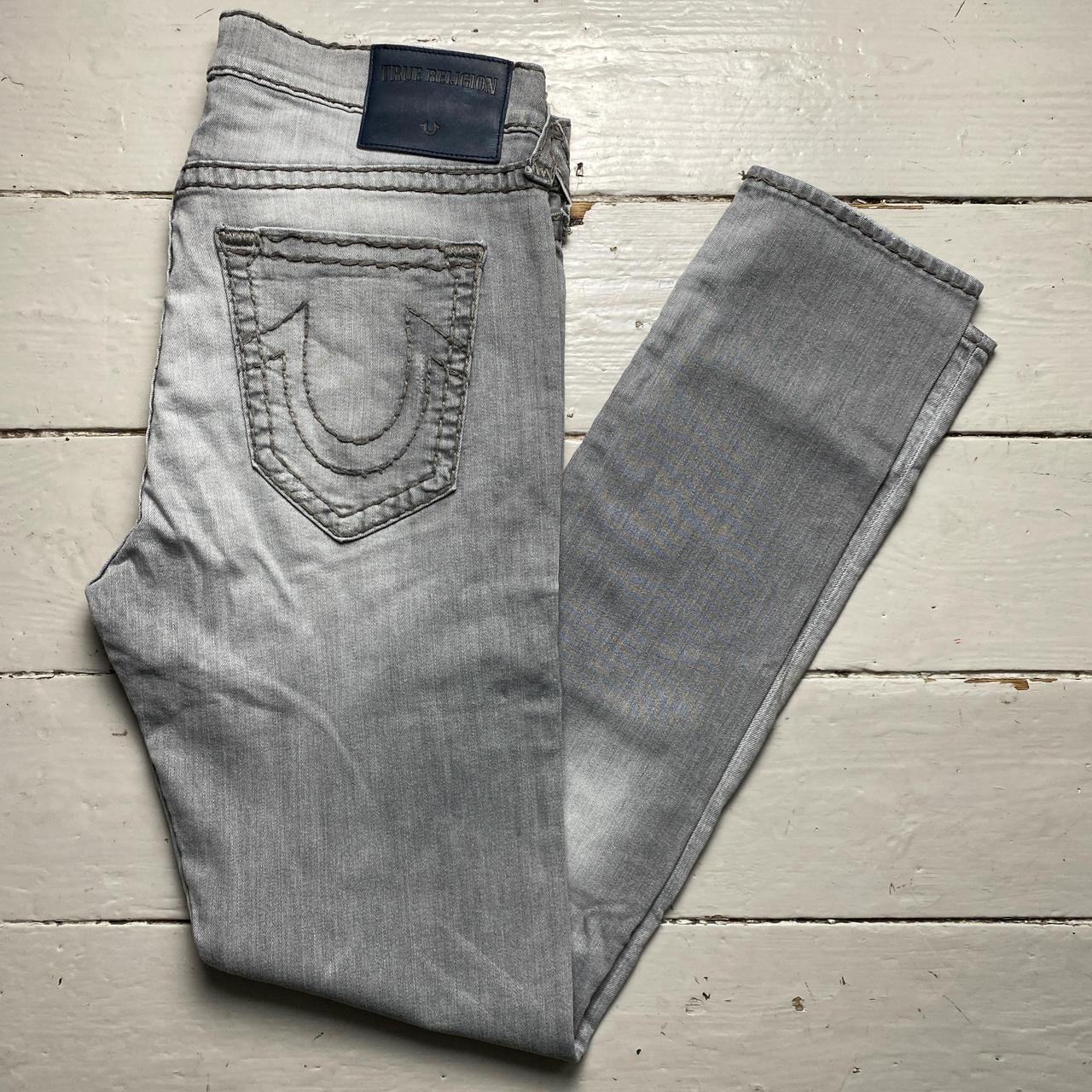 True Religion Rocco Distressed Light Grey Stitch Jeans