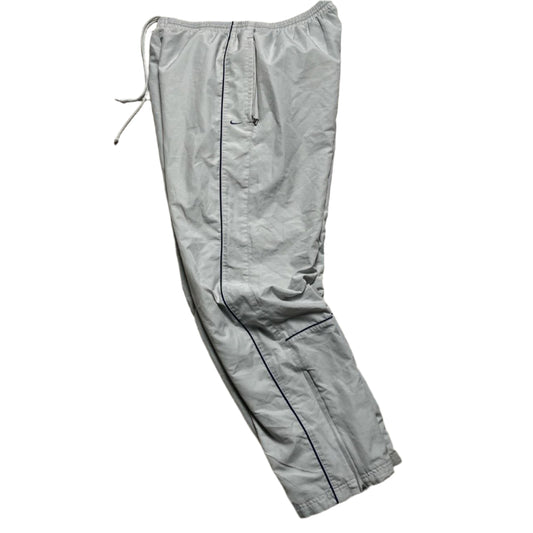 Nike Silver Grey and Navy Swoosh and Tribal Spellout Shell Baggy Trackpant Bottoms (L)