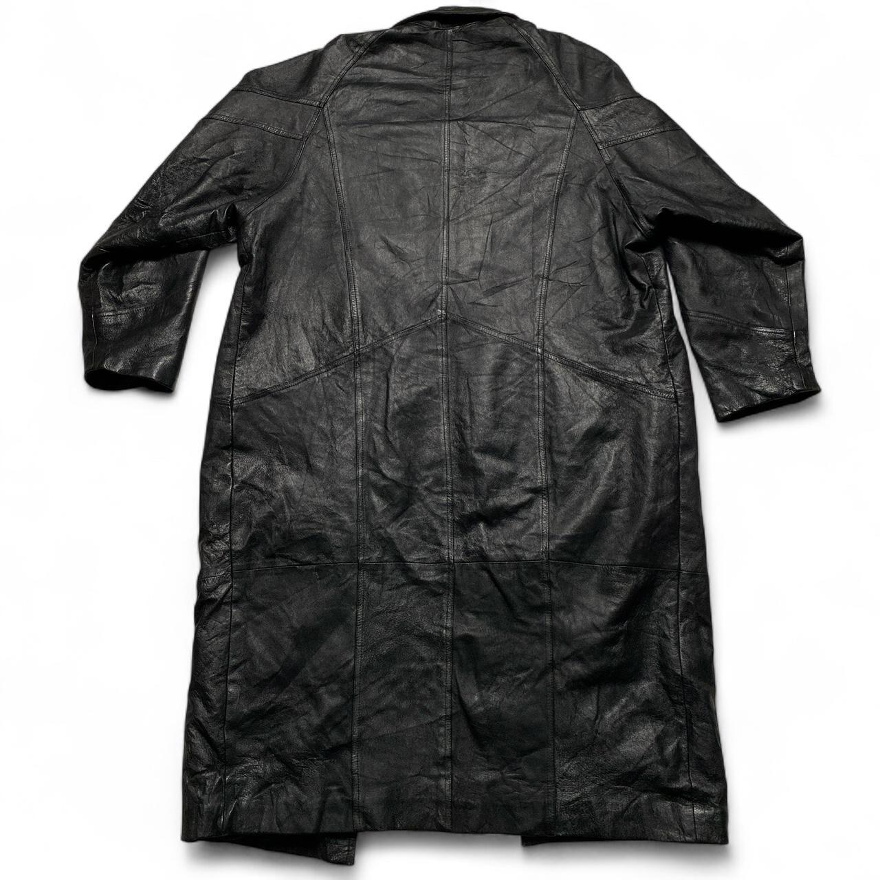 Greg Bell Black Leather Trench Coat Jacket (XL)