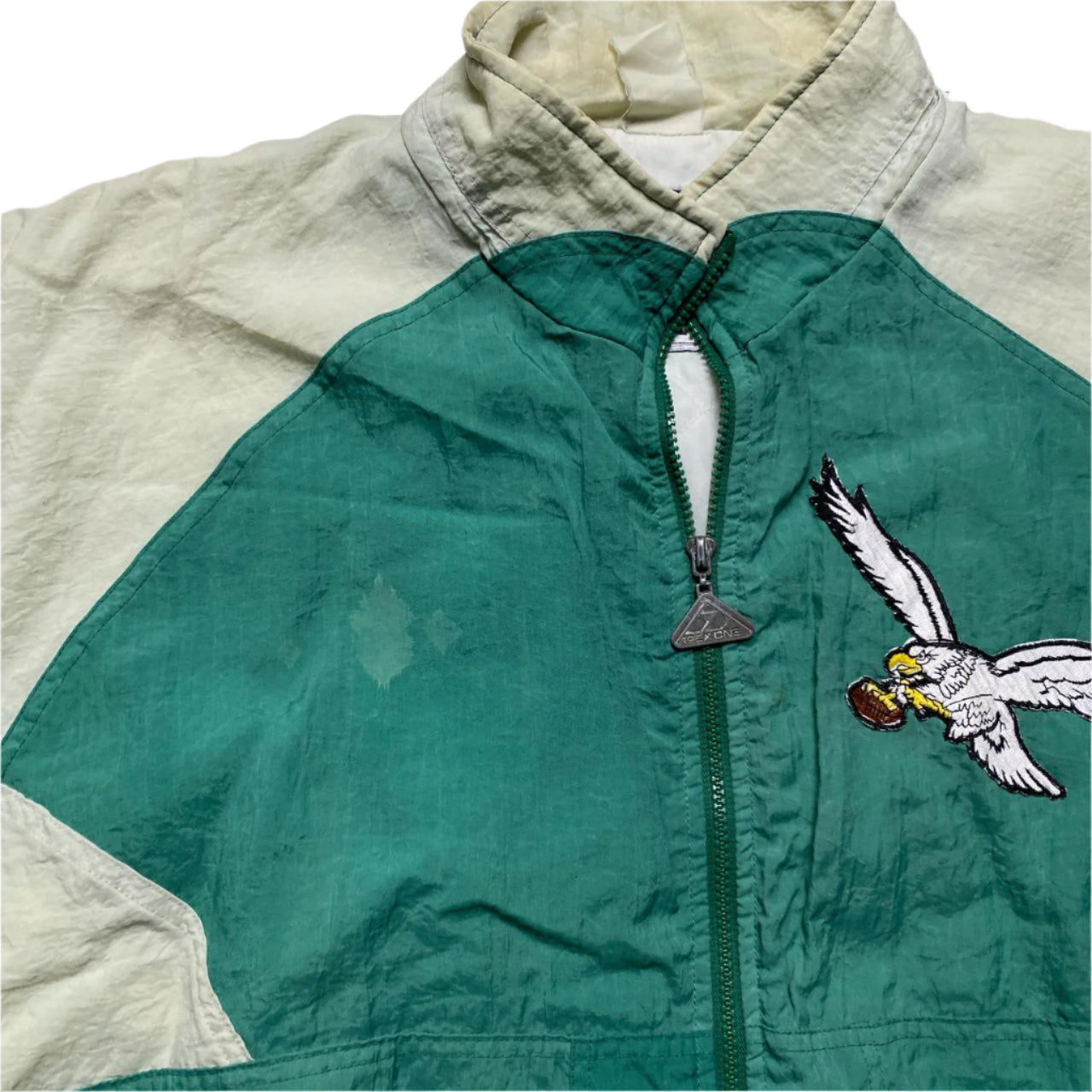 Philadelphia Eagles Vintage 90’s Bomber Green and Cream Jacket (XL)