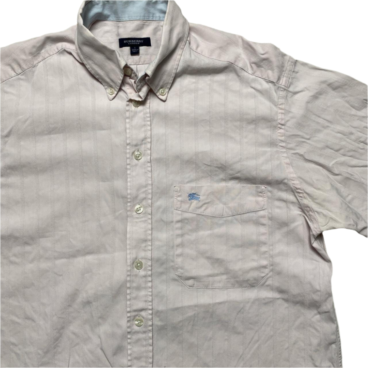 Burberry London Pink and Blue Vintage Short Sleeve Shirt (L)