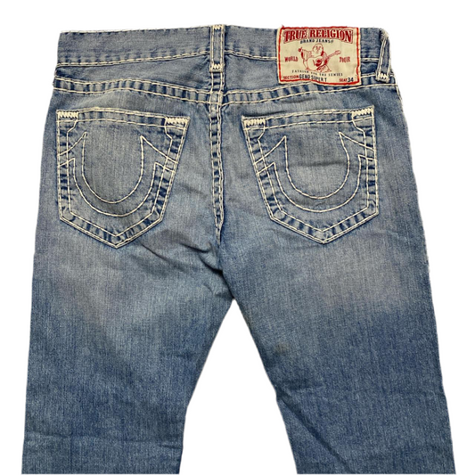 True Religion Geno Super T Blue and White Big Stitch Baggy Jeans (32W)