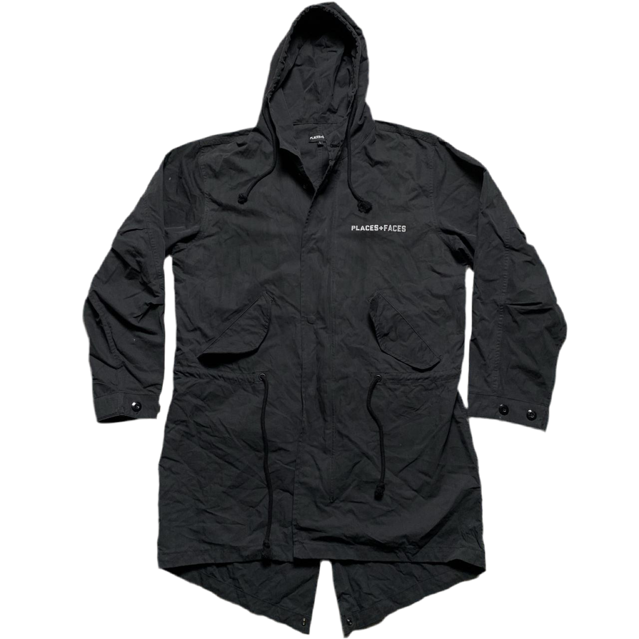 Places and Faces Black and Silver Reflective Parka Long Black Jacket (L)