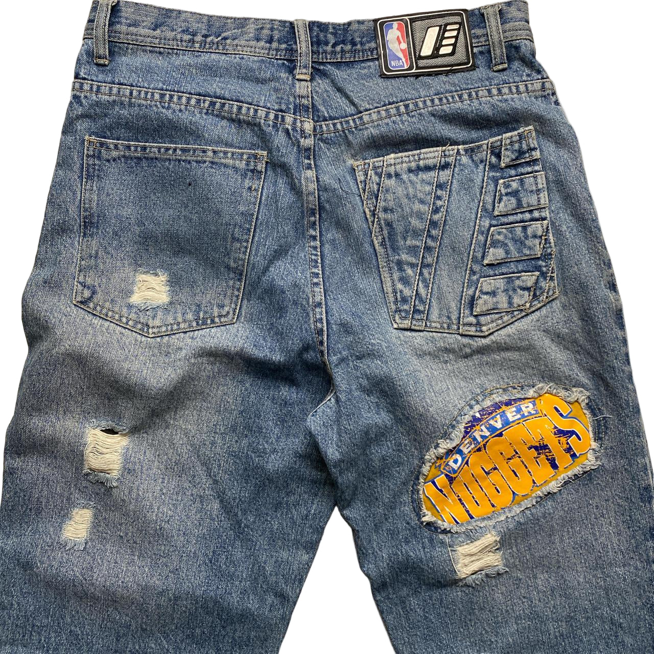 UNK Denim Vintage 90’s Basketball NBA Distressed Patch Jeans (30W)