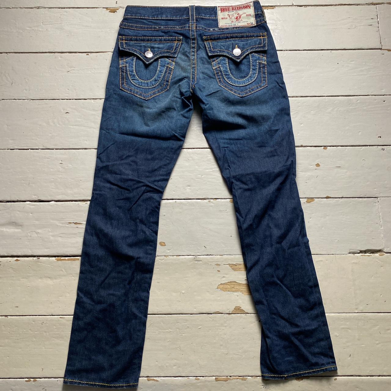 True Religion Jack Big T Navy and Gold Yellow Stitch Jeans