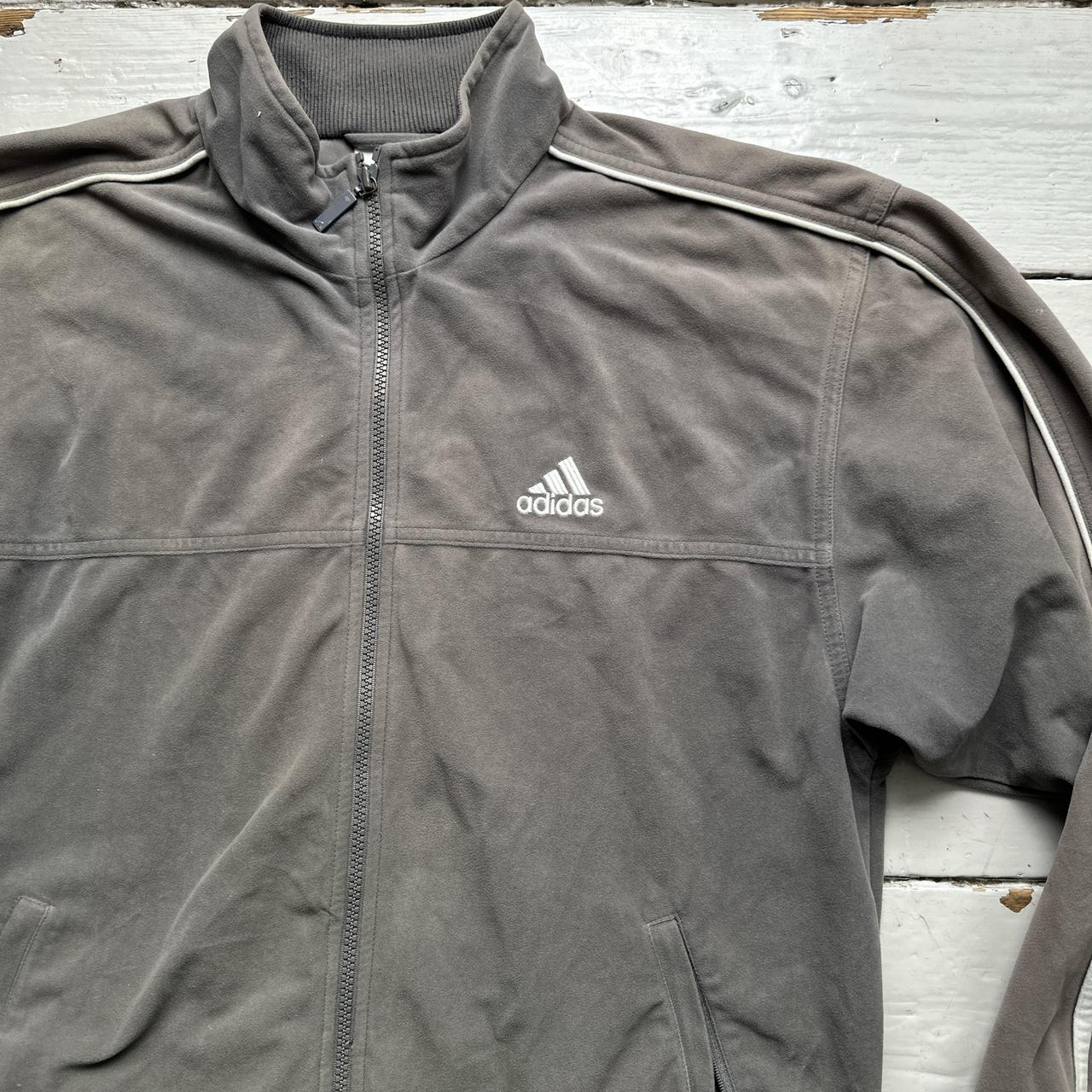 Adidas Vintage Velour Grey and White Bomber Tracksuit Jacket