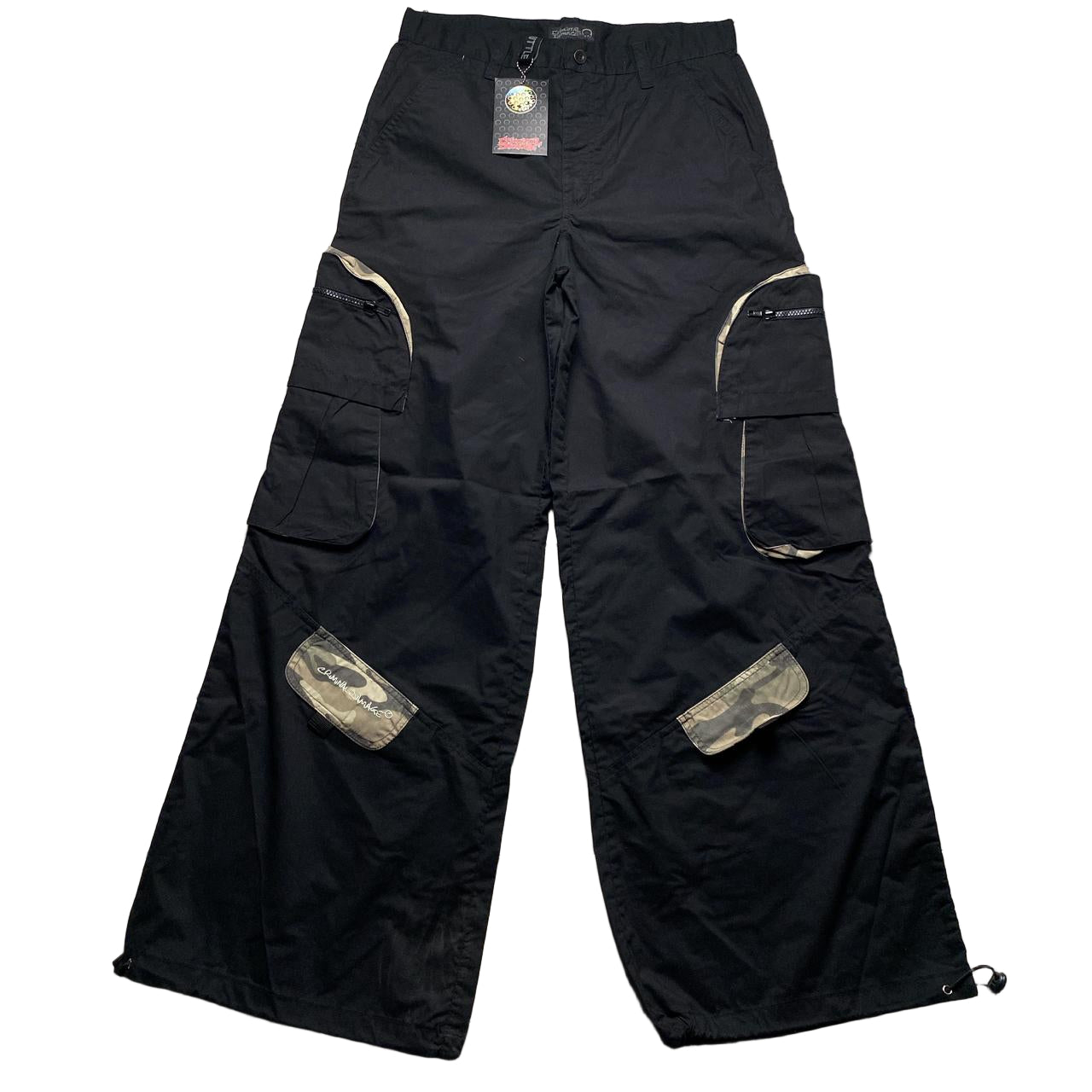 Criminal Damge Black and Camouflage Big Pocket Cargo Parachute Combat Trousers (32W)