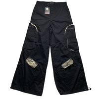 Criminal Damge Black and Camouflage Big Pocket Cargo Parachute Combat Trousers (32W)