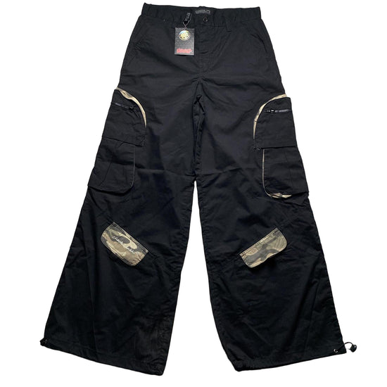 Criminal Damge Black and Camouflage Big Pocket Cargo Parachute Combat Trousers (32W)