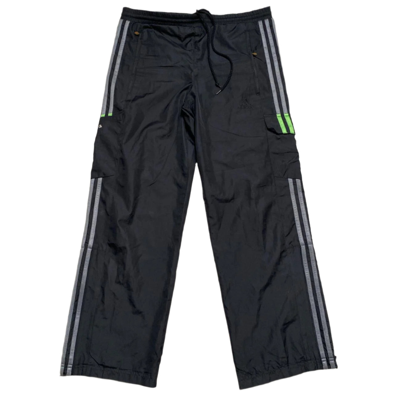 Adidas Black Green and Grey Shell Cargo Trackpant Bottoms (S)