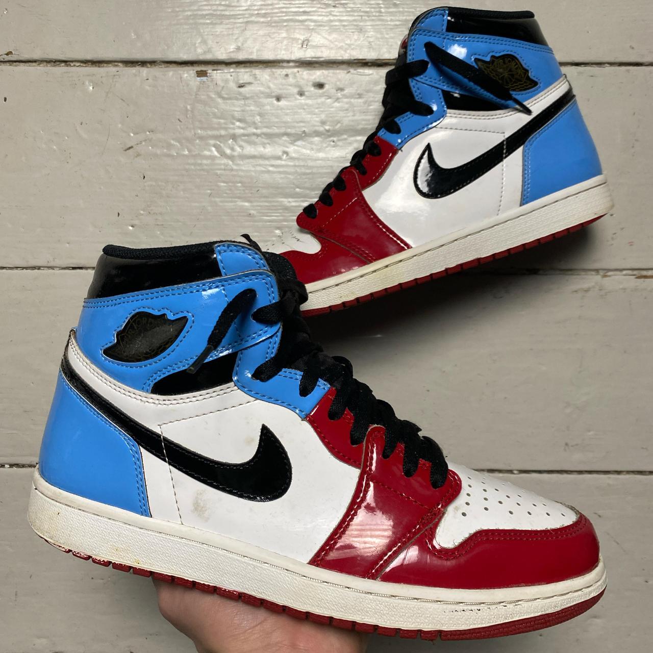 Jordan 1 No Fear Fearless Red Black White and Blue Patent