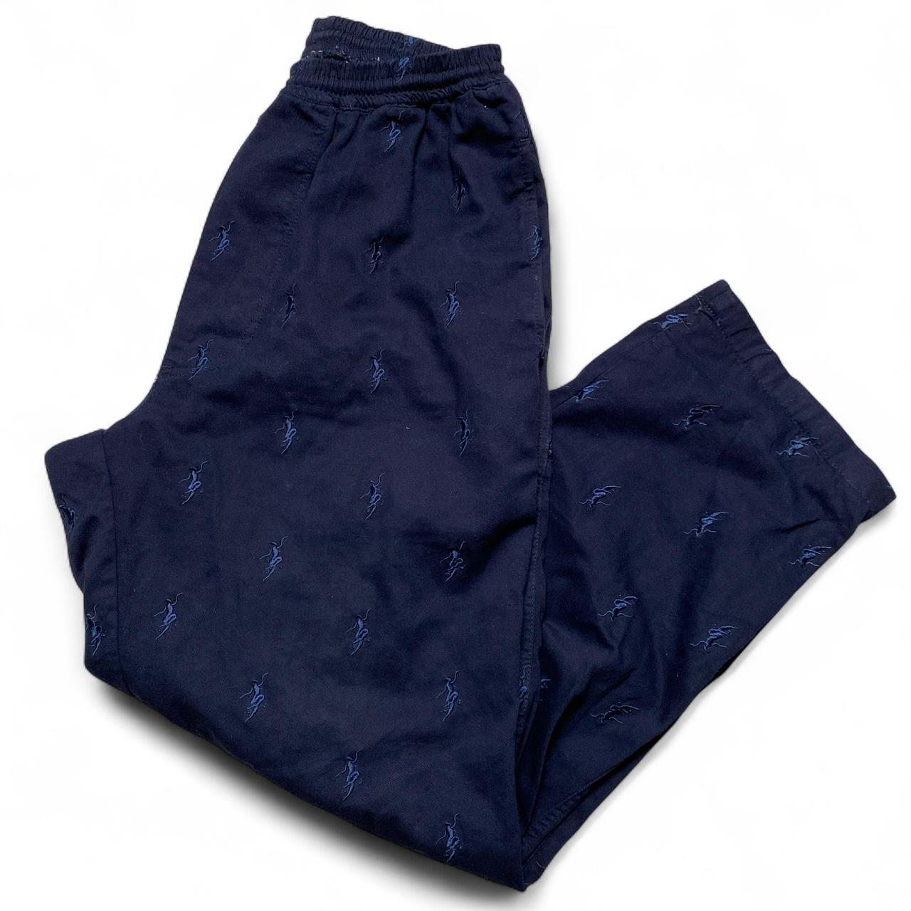 Polar Skate Co Navy and Blue Skater Repeat Embroidery Casual Baggy Lightweight Trousers (S)