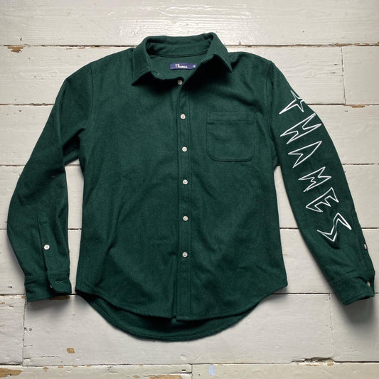Thames Green Wool and White Embroidery Long Sleeve Shirt