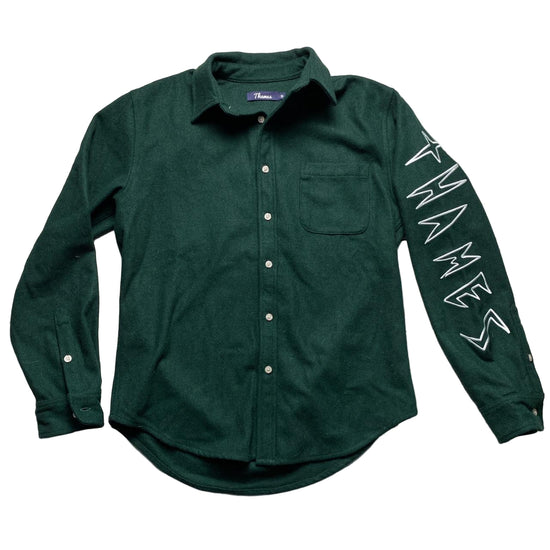 Thames Green Wool and White Embroidery Long Sleeve Shirt (M)