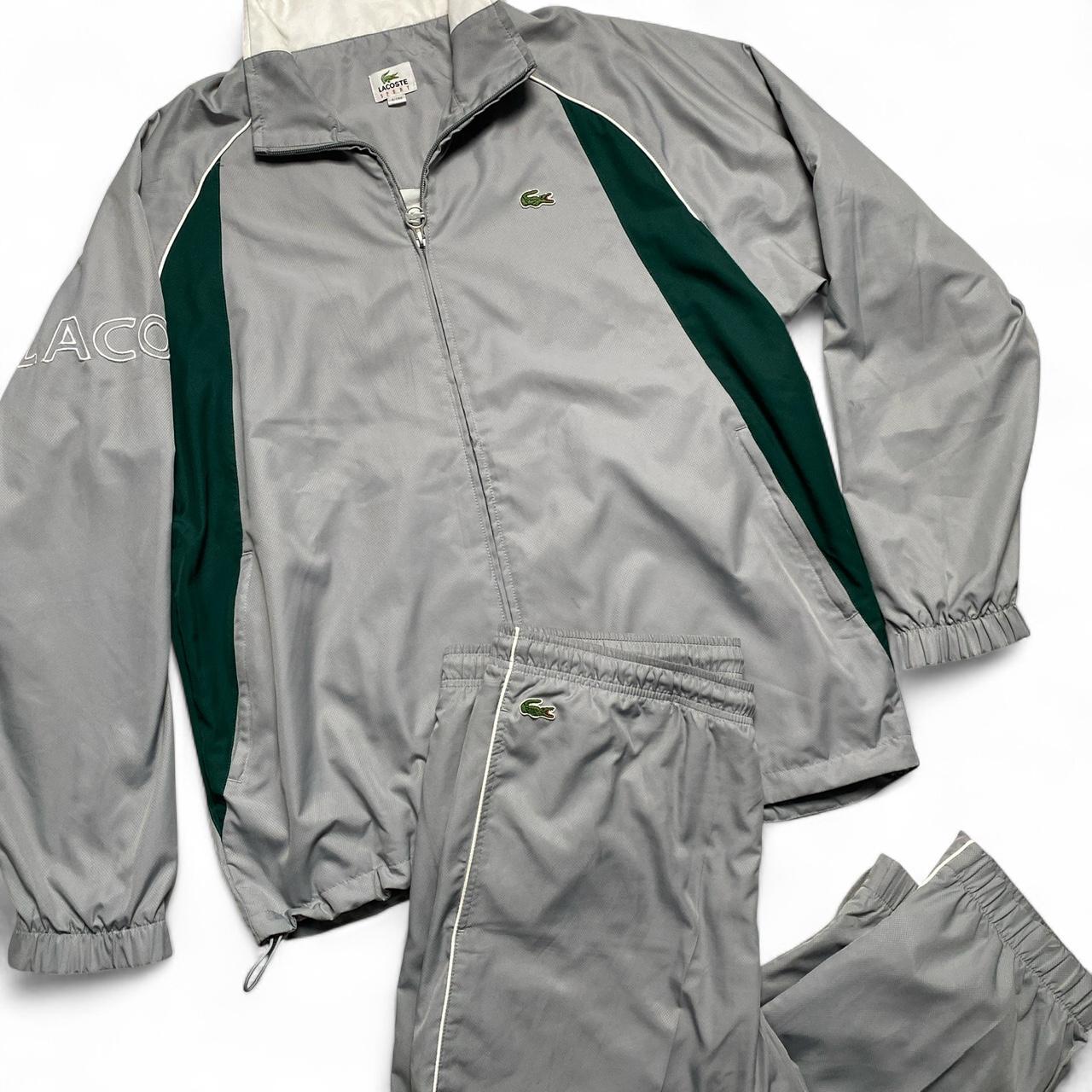 Lacoste Grey White and Green Nylon Full Shell Tracksuit (L)