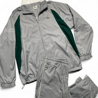 Lacoste Grey White and Green Nylon Full Shell Tracksuit (L)