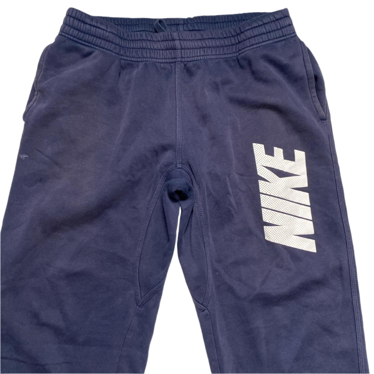 Nike Club Navy and White Spellout Joggers (L)