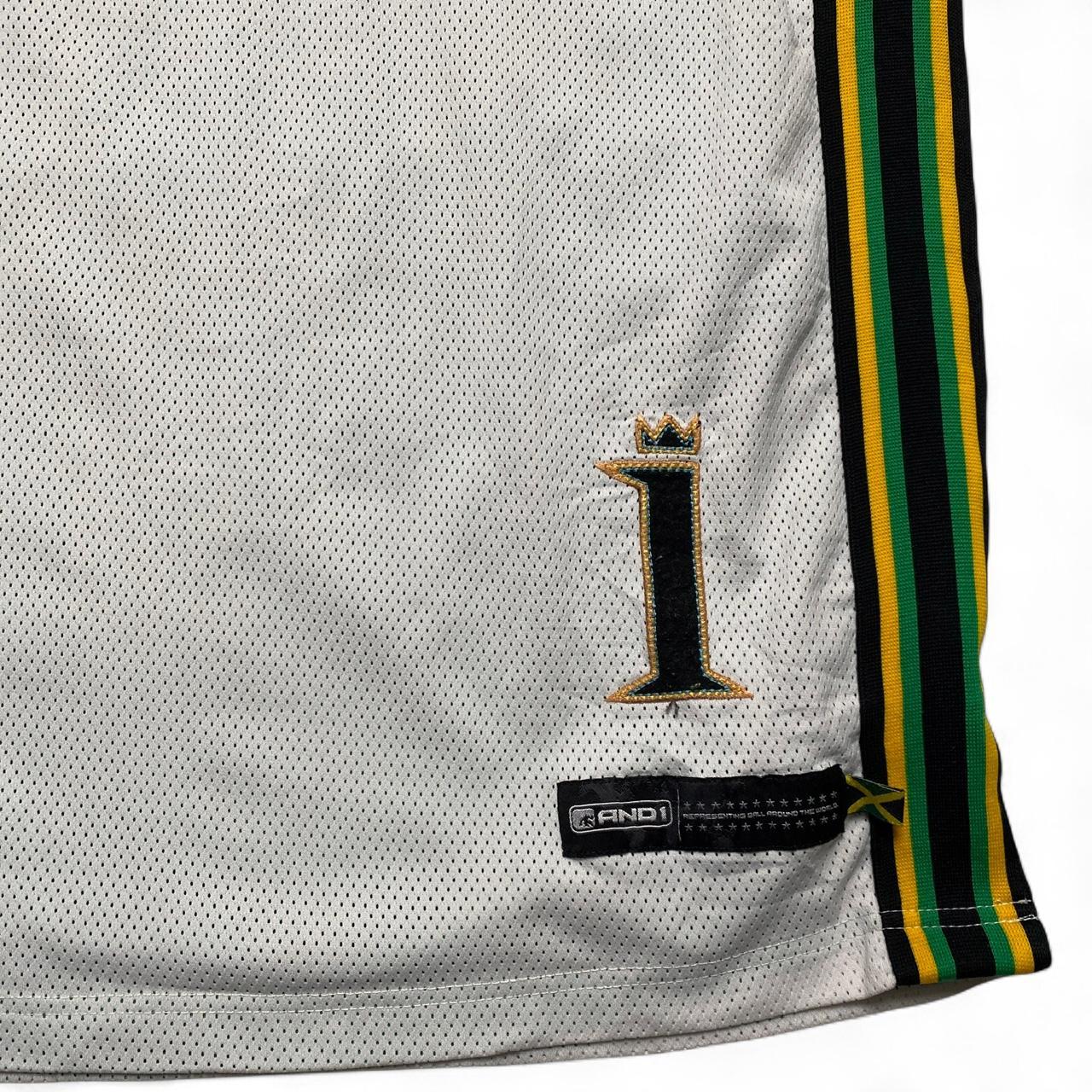 And1 Vintage y2k Kingston Jamaica Basketball Vest Jersey White Black Yellow and Green (XL)