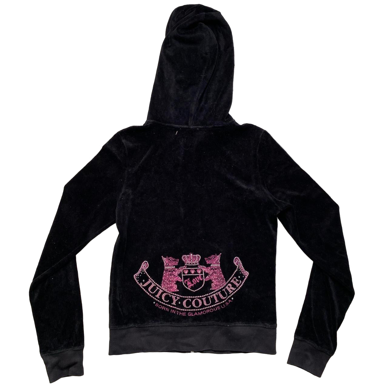 Juicy Couture Black and Pink Diamante Velour Hoodie (M)