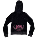 Juicy Couture Black and Pink Diamante Velour Hoodie (M)