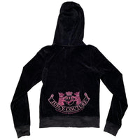 Juicy Couture Black and Pink Diamante Velour Hoodie (M)