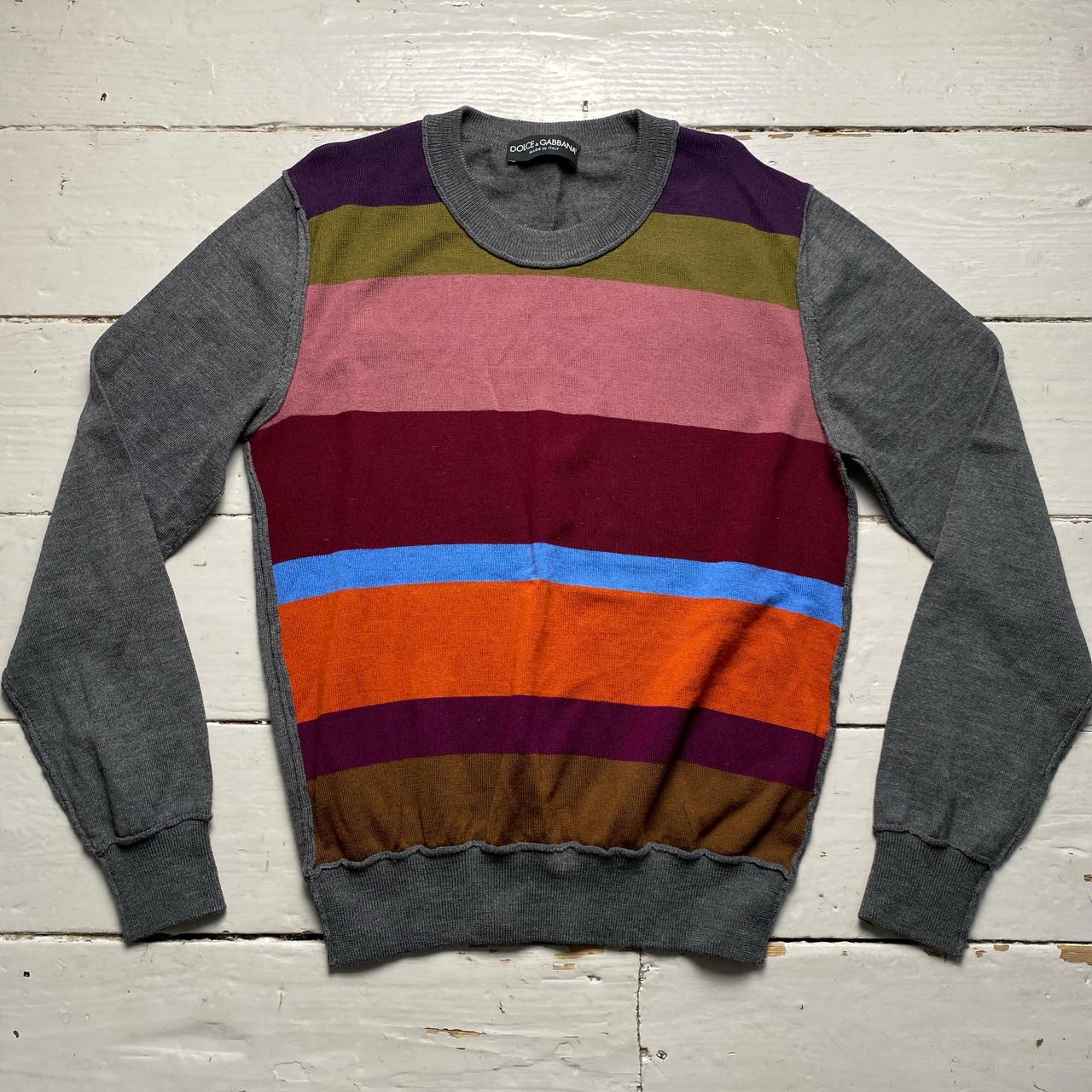 Dolce and Gabbana Stripe Multi Colour Grey Jumper