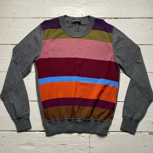 Dolce and Gabbana Stripe Multi Colour Grey Jumper