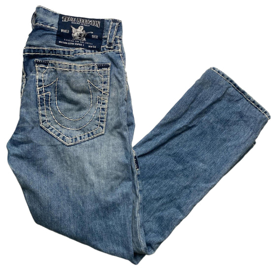 True Religion Geno Super T Light Blue White Stitch Stonewash Jeans (34W)
