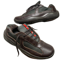 Prada Americas Cup Vintage Brown and Red Low Trainers (UK 4.5)