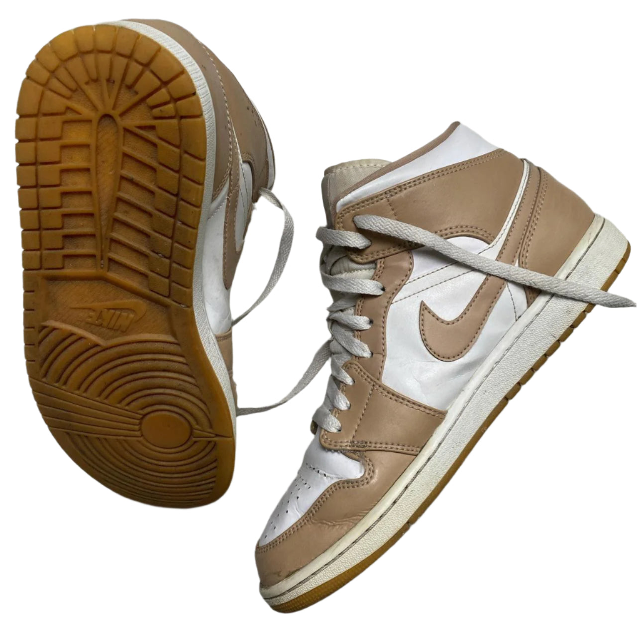 Jordan 1 Mid Beige and White High Trainers (UK 9.5)