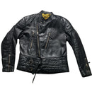 Erbo Vintage Leather Black and Yellow Biker Jacket (L)
