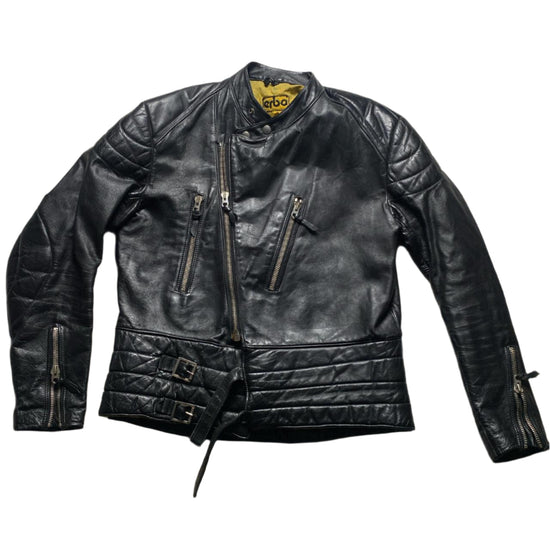 Erbo Vintage Leather Black and Yellow Biker Jacket (L)