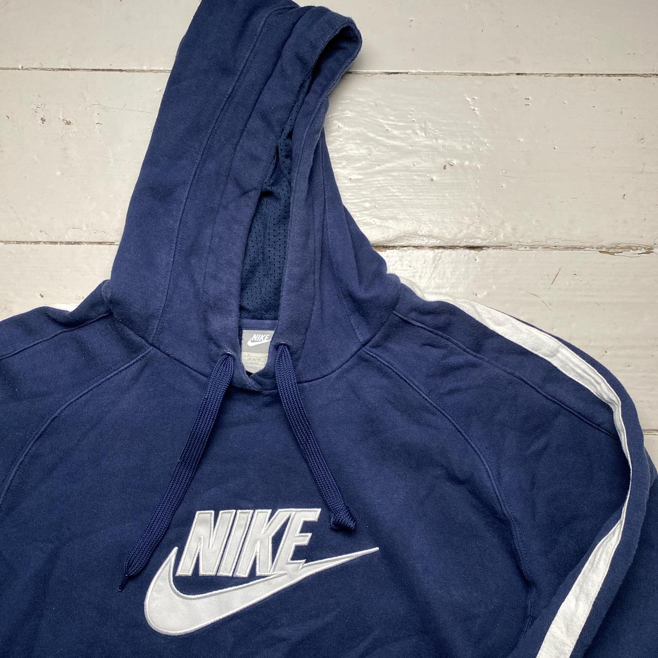 Nike Navy and White Big Swoosh Vintage y2k Hoodie