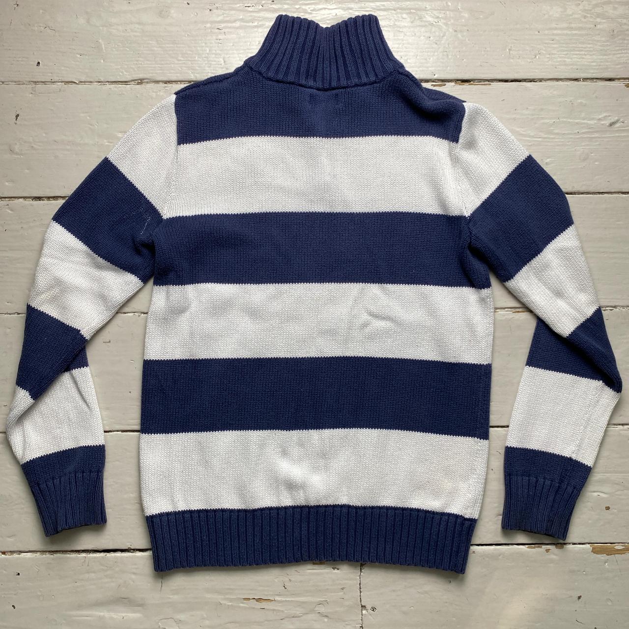 Polo Ralph Lauren Navy and White Stripe Quarter Zip Jumper