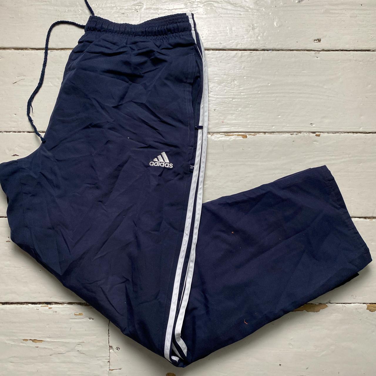 Adidas Navy and White Stripe Shell Baggy Trackpant Bottoms
