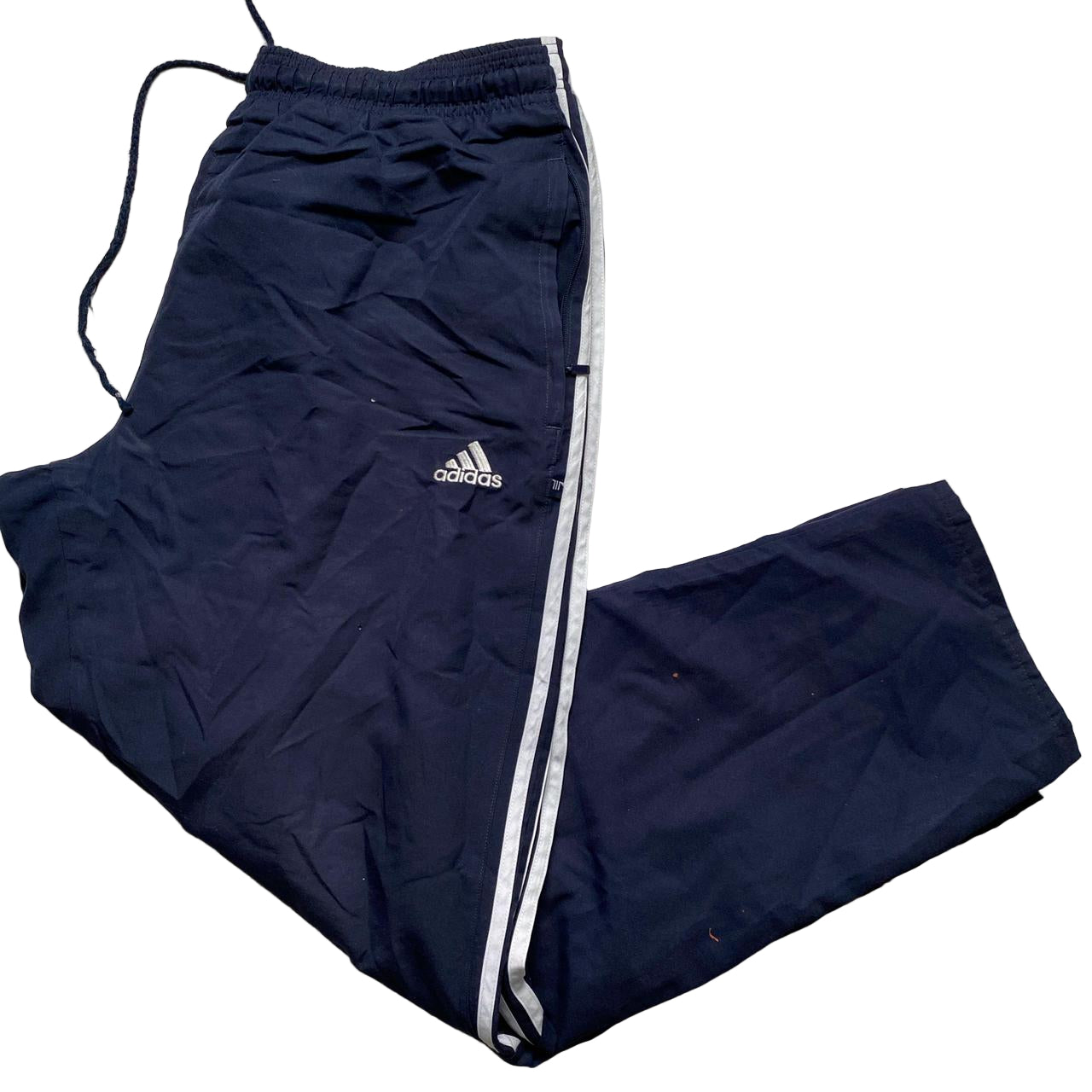 Adidas Navy and White Stripe Shell Baggy Trackpant Bottoms (36W)