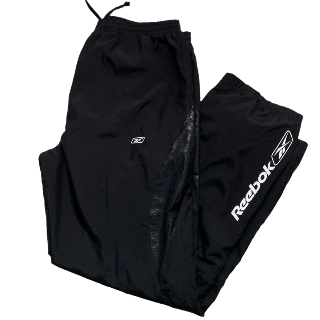 Reebok Black and White Shell Trackpant Baggy Nylon Bottoms (M)
