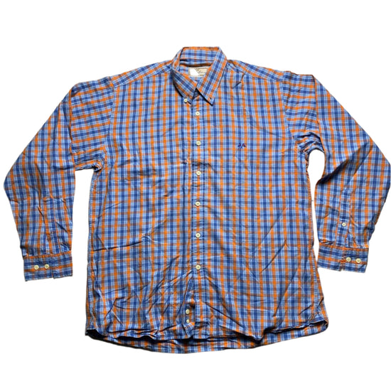 Thomas Burberry Vintage Plaid Blue and Orange Shirt (L)