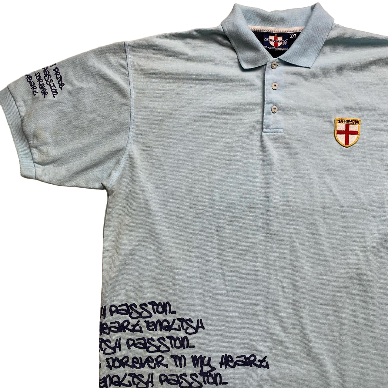England Football Vintage Graffiti Light Blue Polo Shirt (2XL)