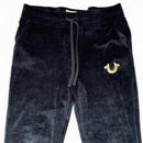 True Religion Black Velour Gold and White Stitch Baggy Joggers (L)