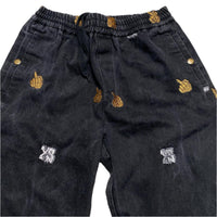 Yardsale Skateboards Black White and Gold Middle Fingers Denim Joggers (M)