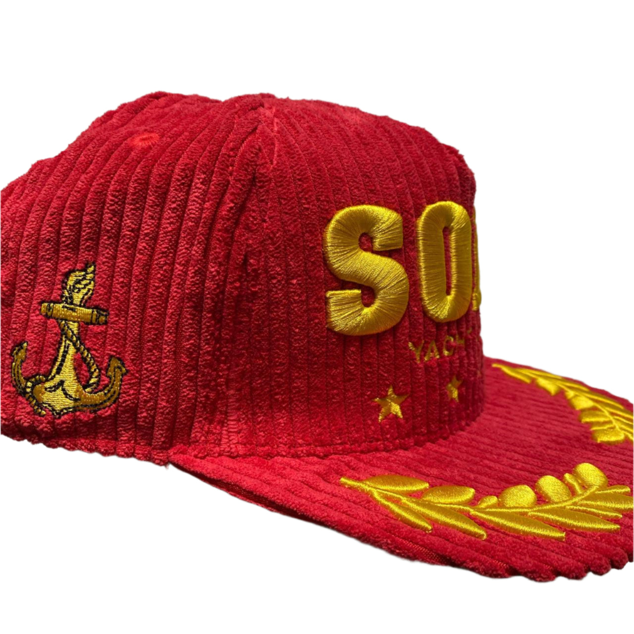 Soho Yacht Club Red and Gold Corduroy Velvet Snapback Cap